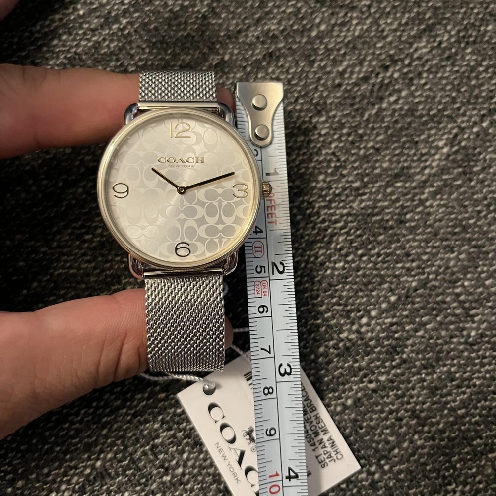 Coach Watch Womens Silver Dial Gold Bezel Mesh Bracelet Set Quartz New W/ Box - Picture 11 of 16